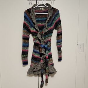 Anthropologie Moth Multicolor Striped Ruffle Cardigan